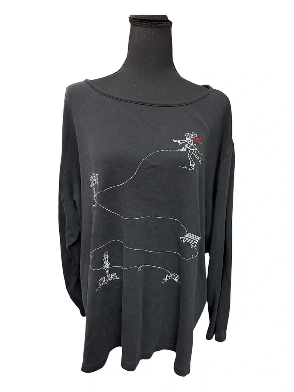 Bechamel Woman 3X Black Embroidered Graphic Art Tunic Cotton Boho Top - Picture 1 of 9